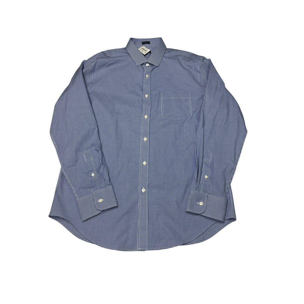 NWT J.CREW Thompson Flex Wrinkle Free Gingham Dress Shirt Mens XL Blue F7633